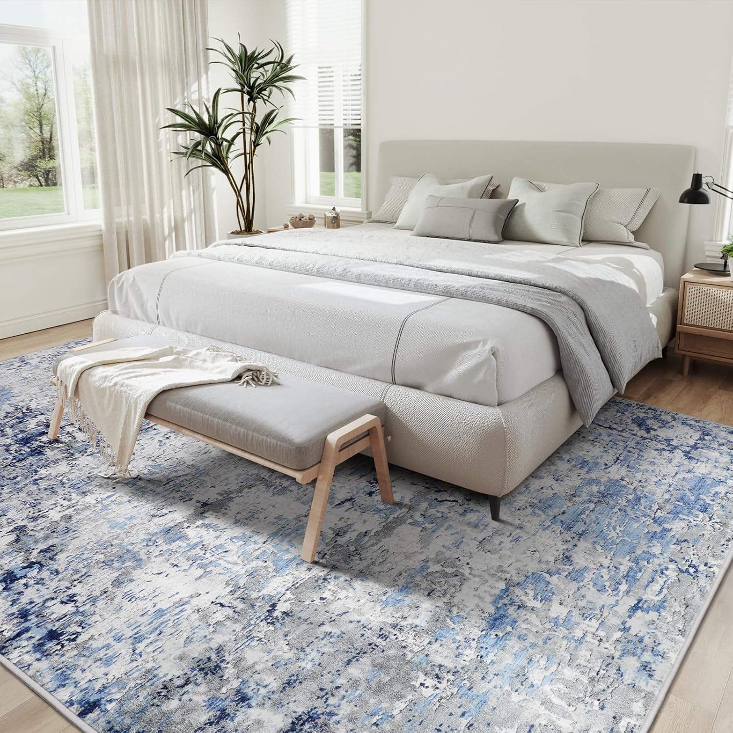 Alfombras de área de 5 x 7 pies para sala de estar, con parte trasera antideslizante, lavable, resistente a las manchas, alfombra ultrafina y grande