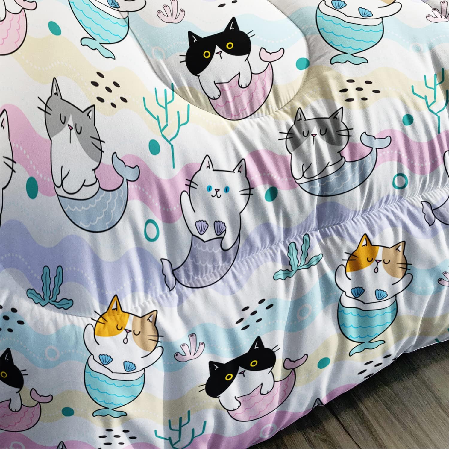 CVHOUSE Juego de edredón Kawaii de gato, tamaño individual, juego de ropa de cama Kawaii de dibujos animados para niños, lindo juego de edredón de