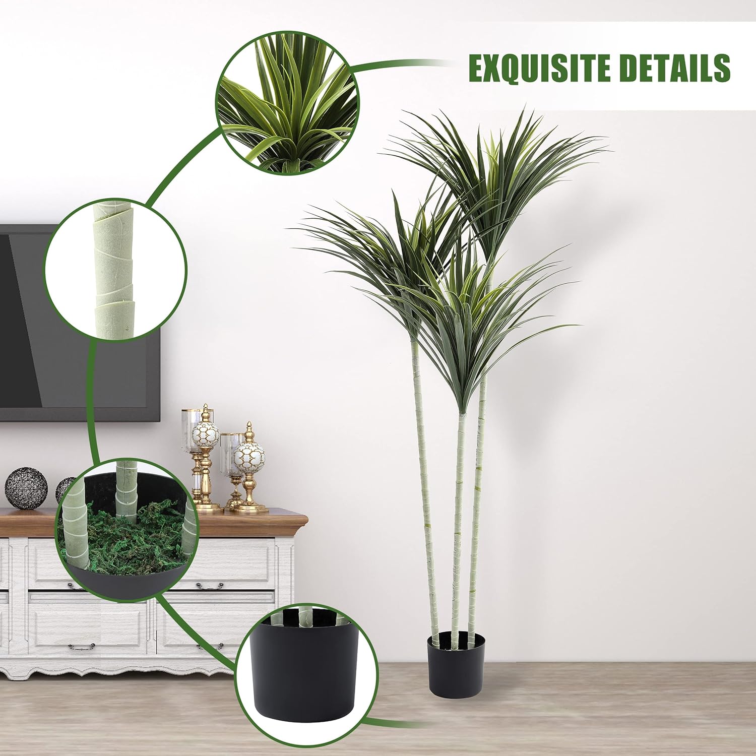 Planta de yuca artificial, árbol falso de 5.5 pies de alto, planta grande en maceta, decoración interior o excepcional