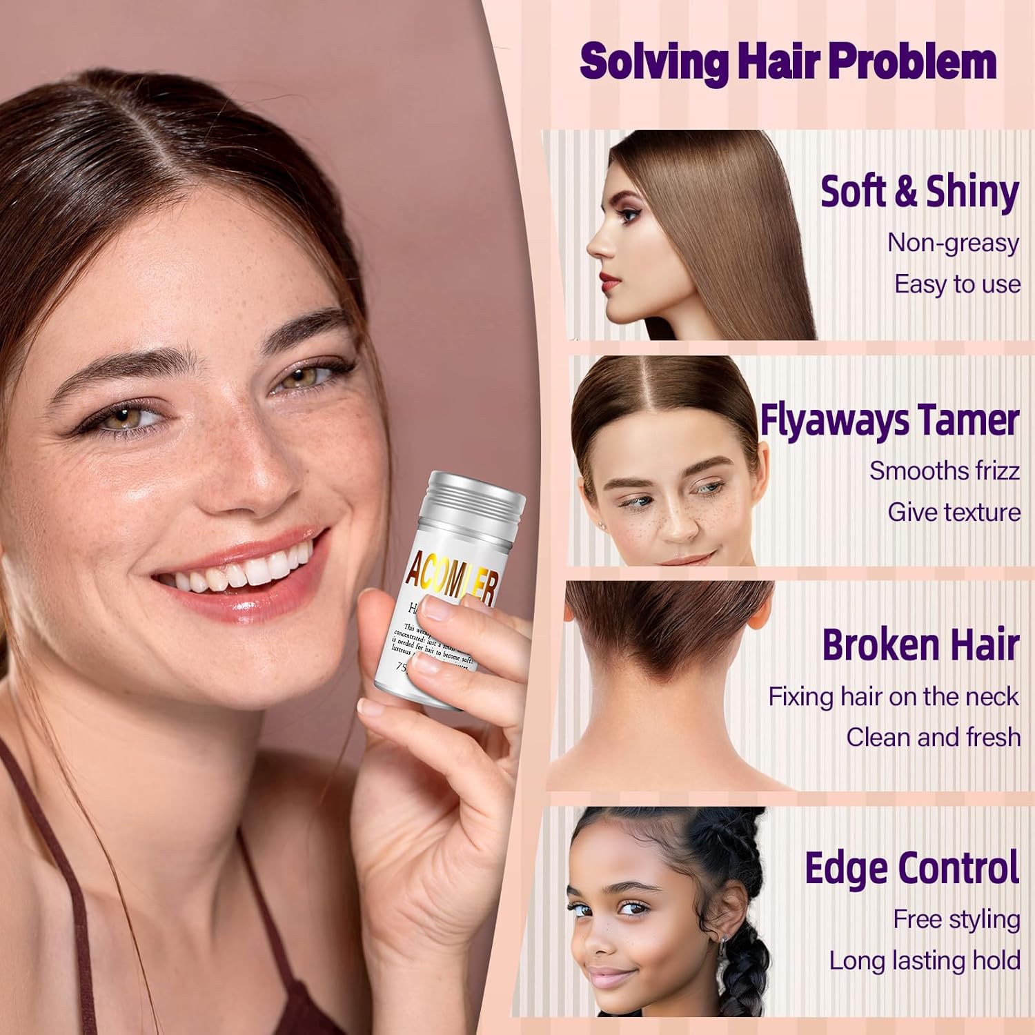 Acomler Palo de cera para el cabello, cera para el cabello, cera para el cabello, domadora de cabello con vuelo, barra de pelo de espalda