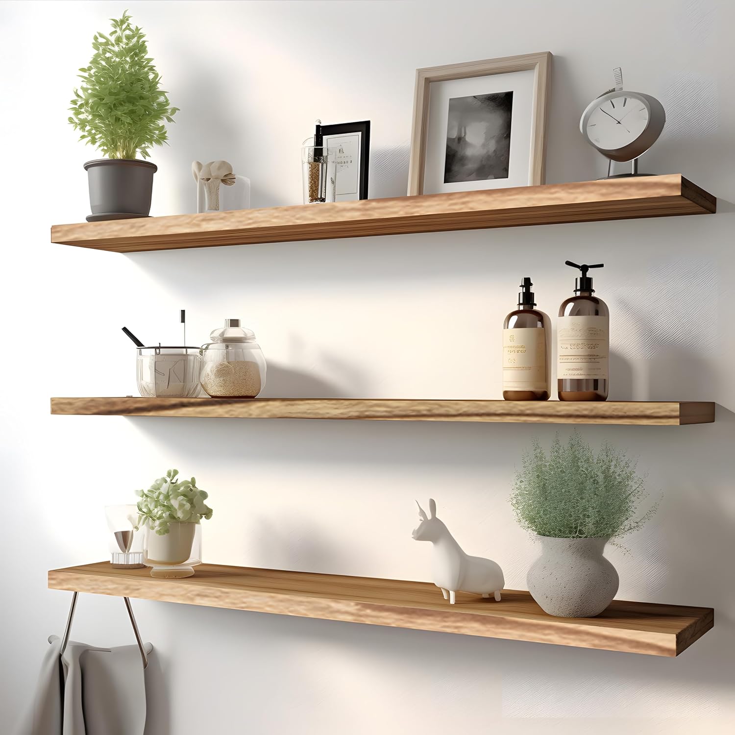 YYWUOJJ Estantes flotantes de madera para decoración de pared, estantes de pared rústicos para dormitorio, baño, cocina, sala de estar, juego de 4