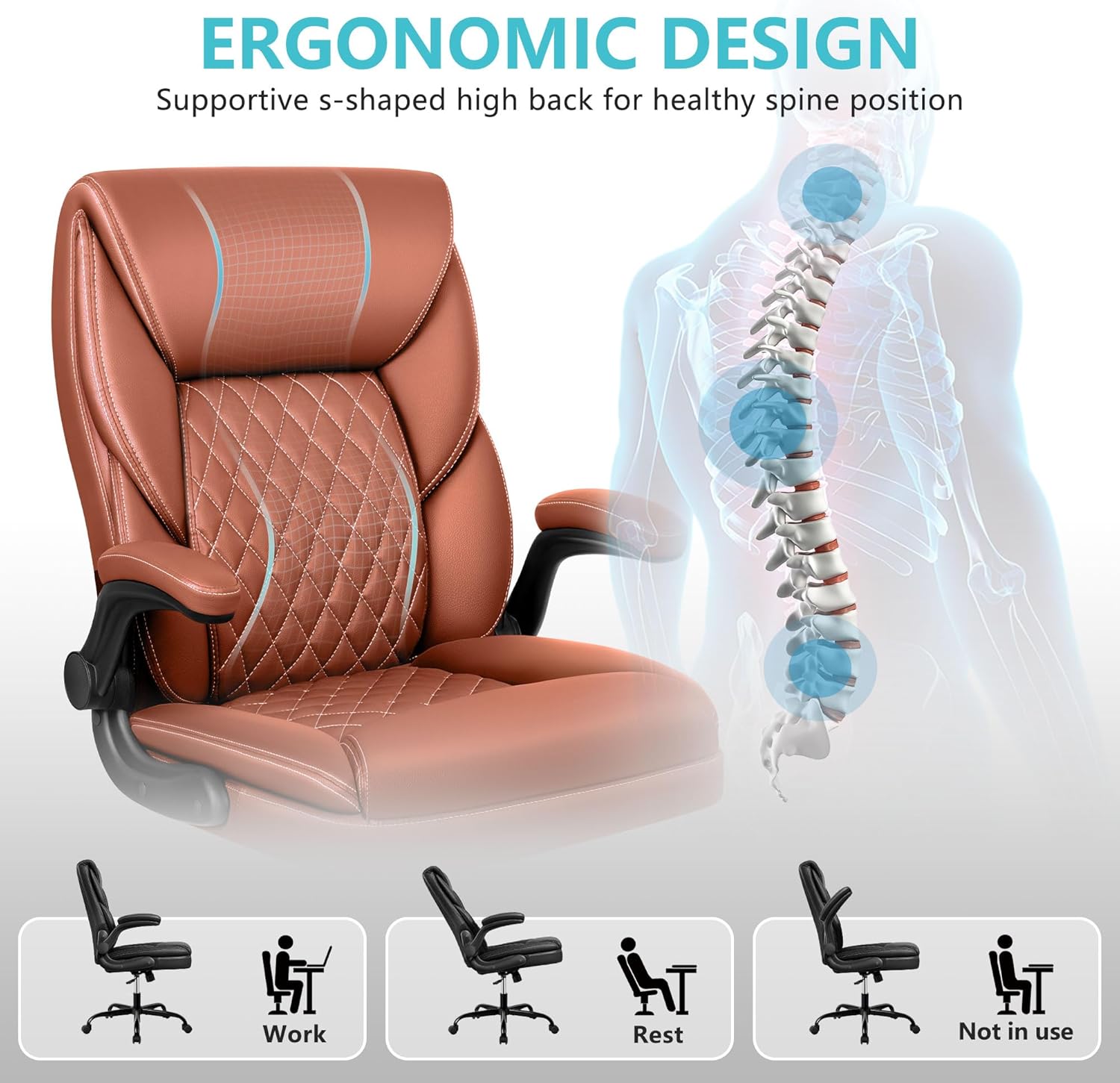 Silla de oficina, silla ejecutiva de cuero, sillas de escritorio de oficina en casa, silla ergonómica de escritorio para computadora con brazos