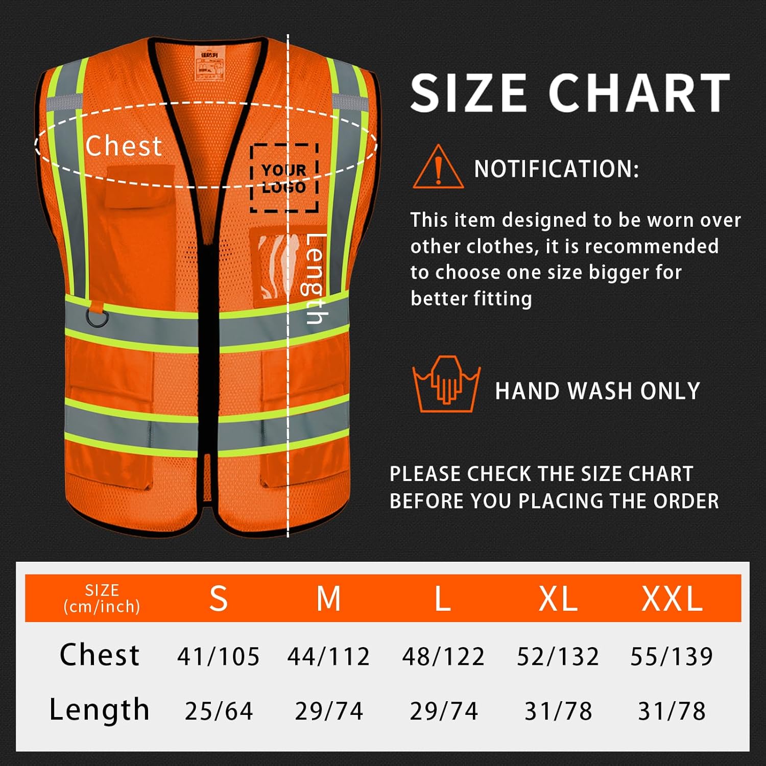 BeautyWill Chaleco de seguridad personalizado con logotipo, clase 2 personalizado de alta visibilidad, ropa de trabajo protectora para exteriores