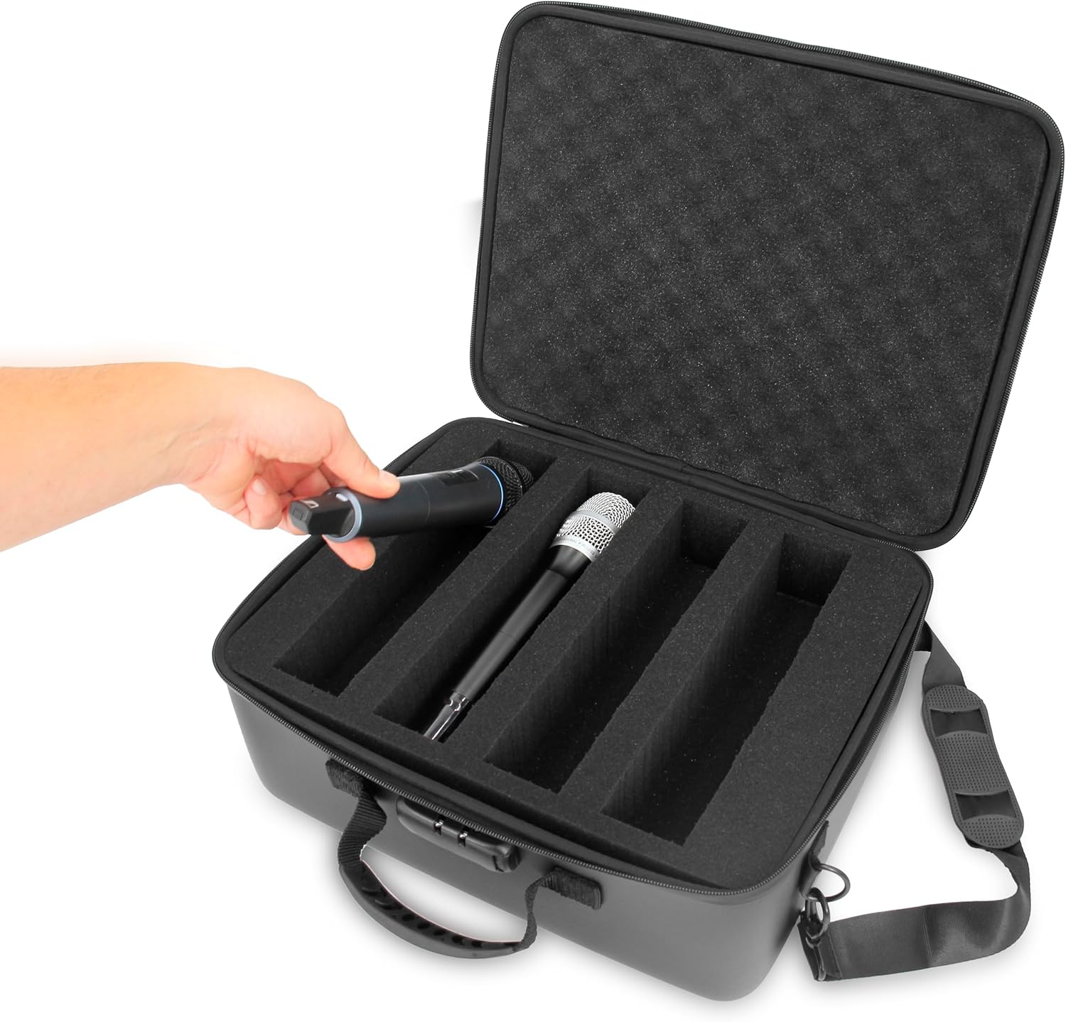 CASEMATIX Funda de micrófono portátil compatible con Sennheiser Shure y más sistemas de micrófono inalámbricos, espuma personalizable de doble capa