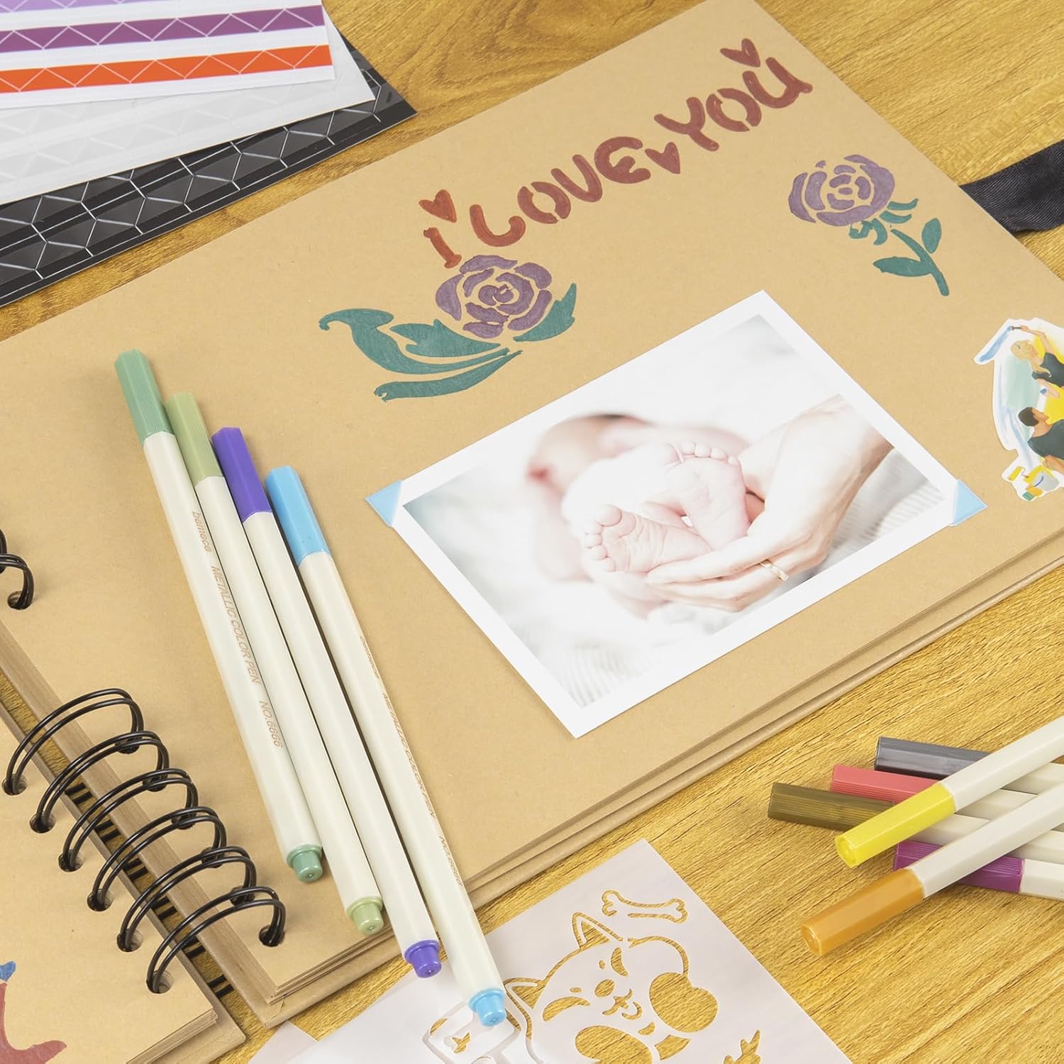 Bemece Álbum de recortes, 80 páginas, álbum de fotos, papel para manualidades, álbum de recortes hecho a mano para aniversario, boda, viajes, baby