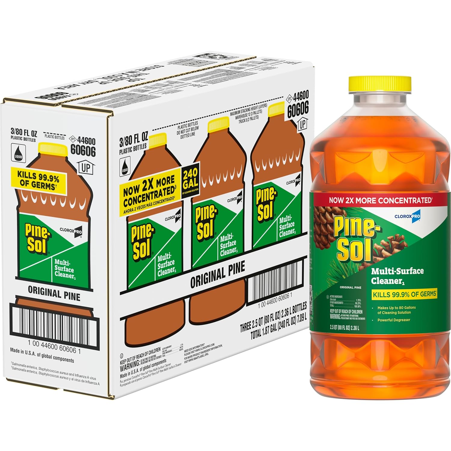 CloroxPro Pine-Sol Limpiador multisuperficie, fórmula concentrada 2X, pino original, 80 onzas líquidas, paquete de 3