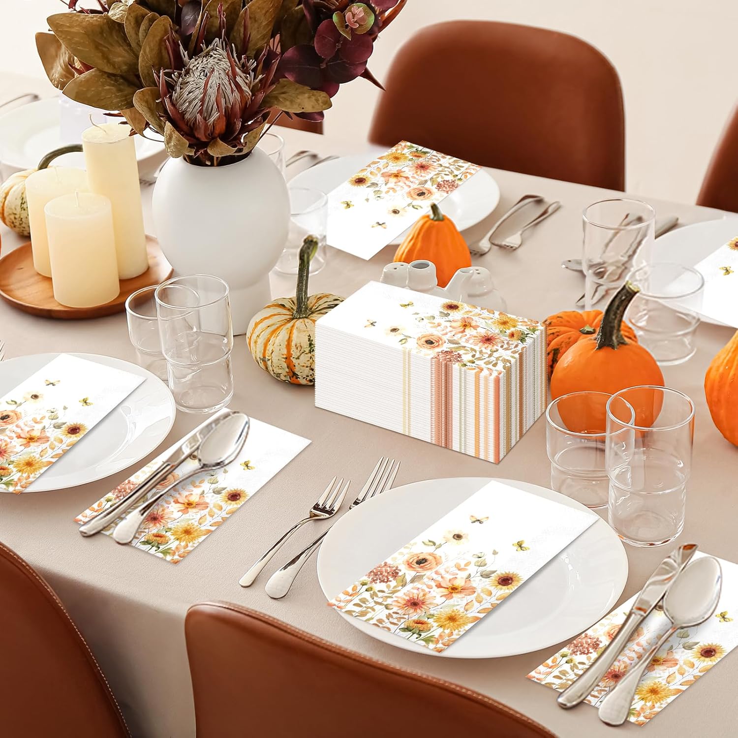 200 servilletas decorativas de otoño con diseño de agradecimiento para invitados, desechables, para otoño, floral, mariposas, de papel, para el