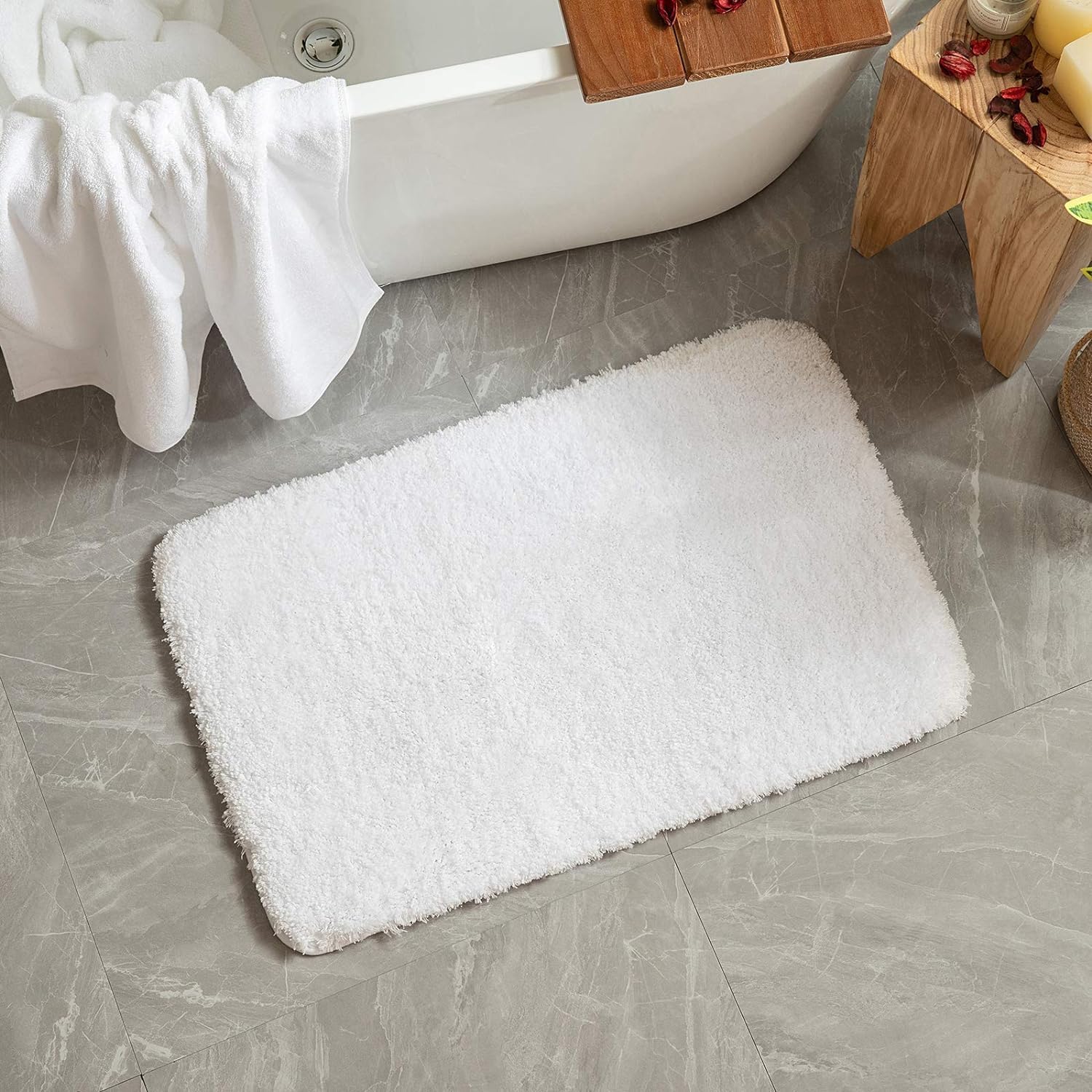 MIULEE – Juego de 2 tapetes de baño antideslizantes y peludos de microfibra de felpa suave, extragruesos y absorbentes, para bañera y ducha, lavable