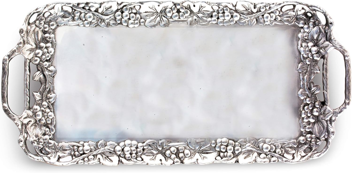 Arthur Court Designs – Bandeja decorativa de aluminio para servir de uva de metal, 21 x 10 pulgadas