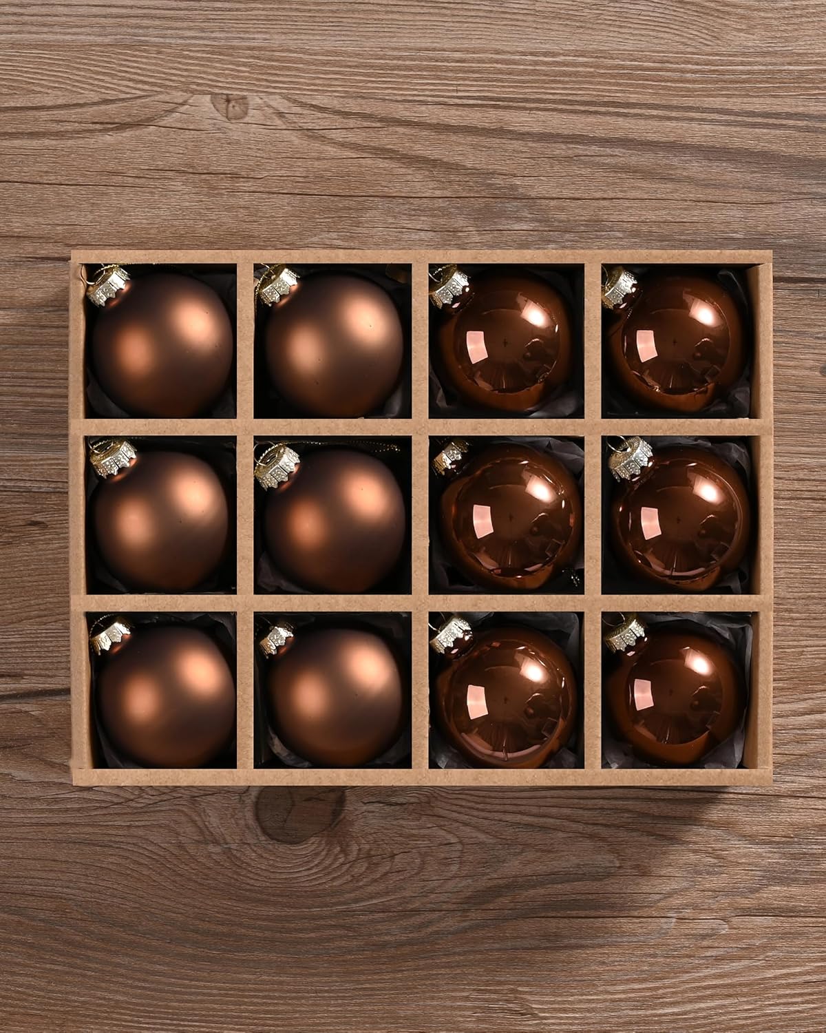 Adornos de bola de Navidad de vidrio marrón, bombillas colgantes de 2.36 pulgadas para árbol de Navidad, juego de 12 bolas colgantes para