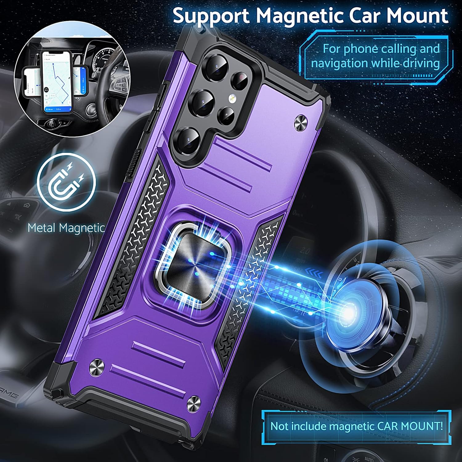 Anqrp Funda para Galaxy S22 Ultra, funda protectora de grado militar con anillo de metal giratorio soporte magnético compatible con Samsung Galaxy
