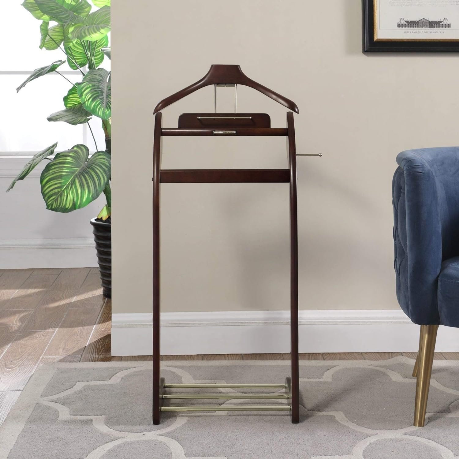 Soporte de valet de madera marrón para hombre