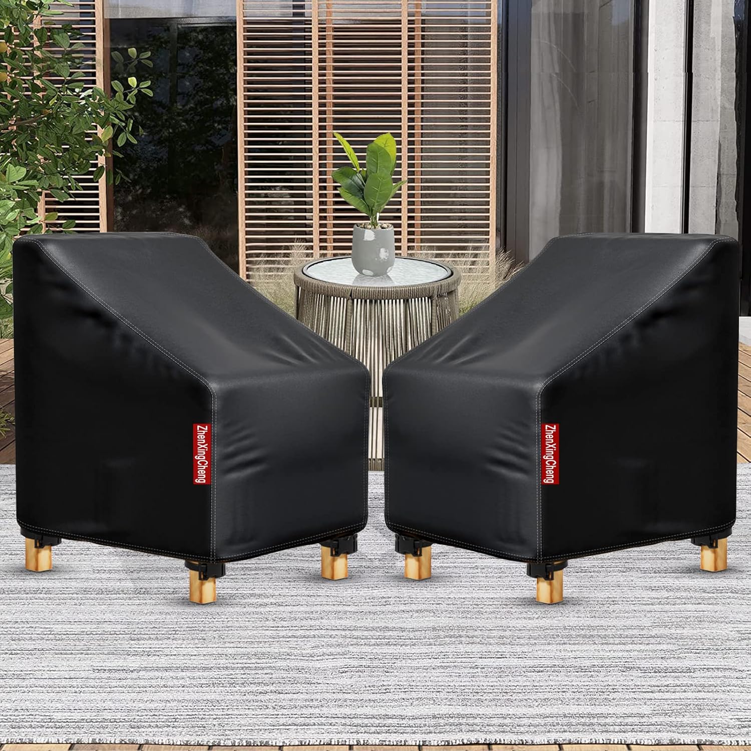 Paquete de 2 fundas para sillas de patio, fundas para muebles de exterior con tira impermeable, se adapta como funda de asiento profundo para sala