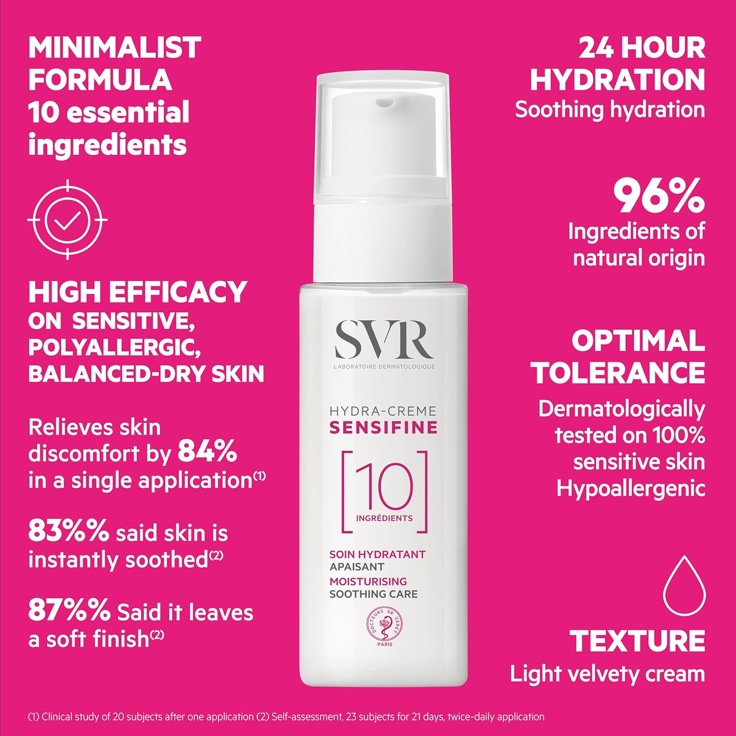 SVR Sensifine Hydra – Crema facial hidratante calmante para pieles deshidratadas normales a secas. Hidratante sin fragancia con 96% de ingredientes