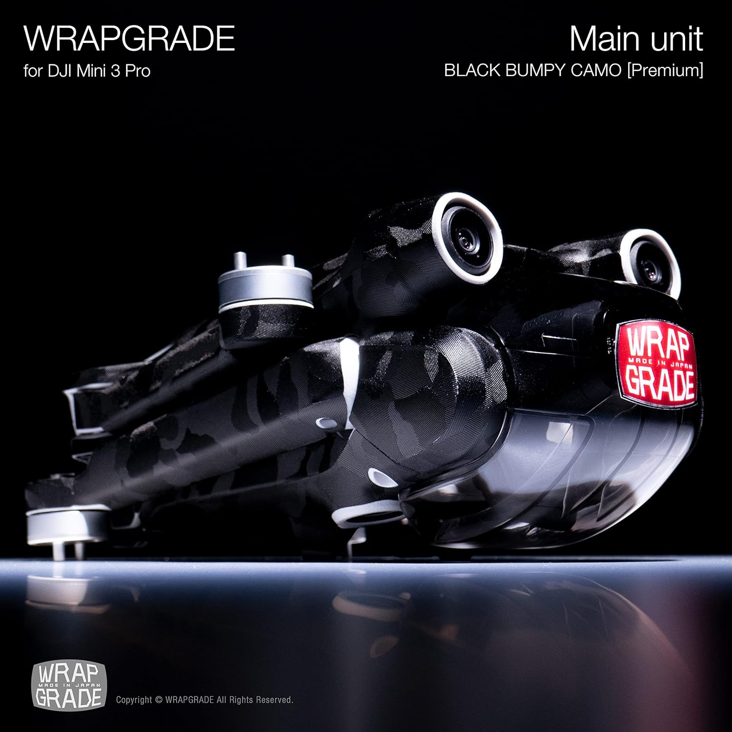 WRAPGRADE Pegatinas de piel compatibles con DJI Mini 3 Pro  Unidad principal (negro Bumpy CAMO)