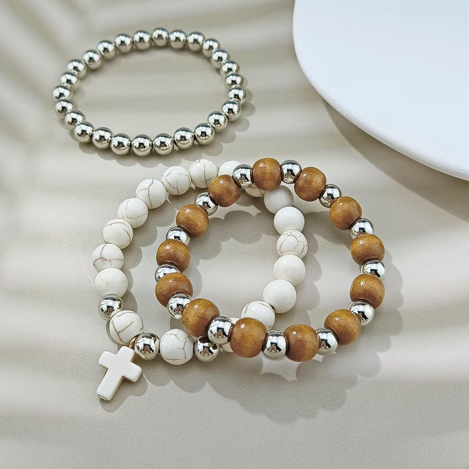 Firstmeet Kit de fabricación de joyas con cuentas redondas turquesa y colgante de cruz, espaciador chapado en rodio y dijes de cruz para collares,