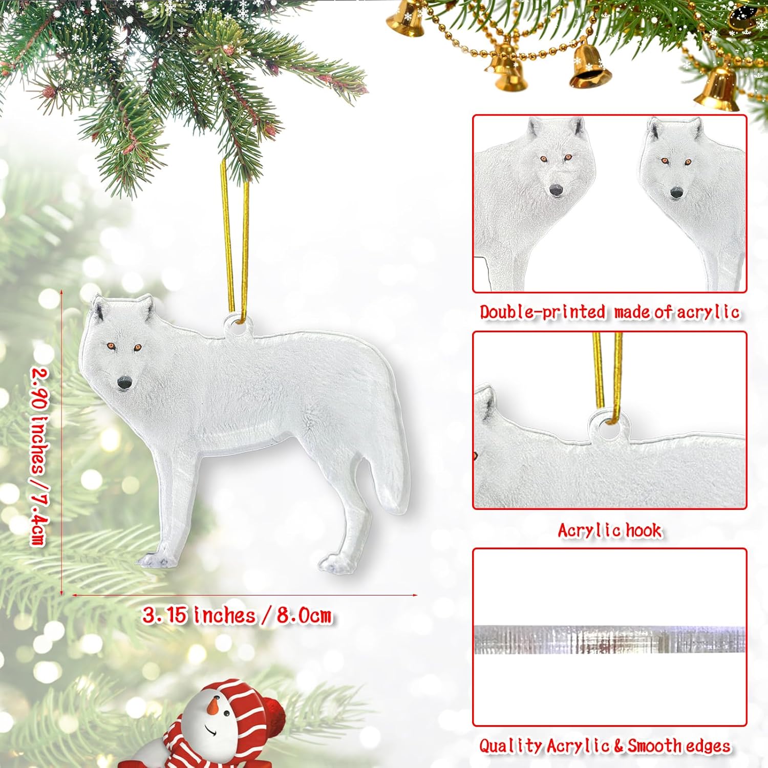 Adornos de animales para árbol de Navidad, exquisito adorno acrílico de doble impresión para decoración de árbol de Navidad, decoración de sala de