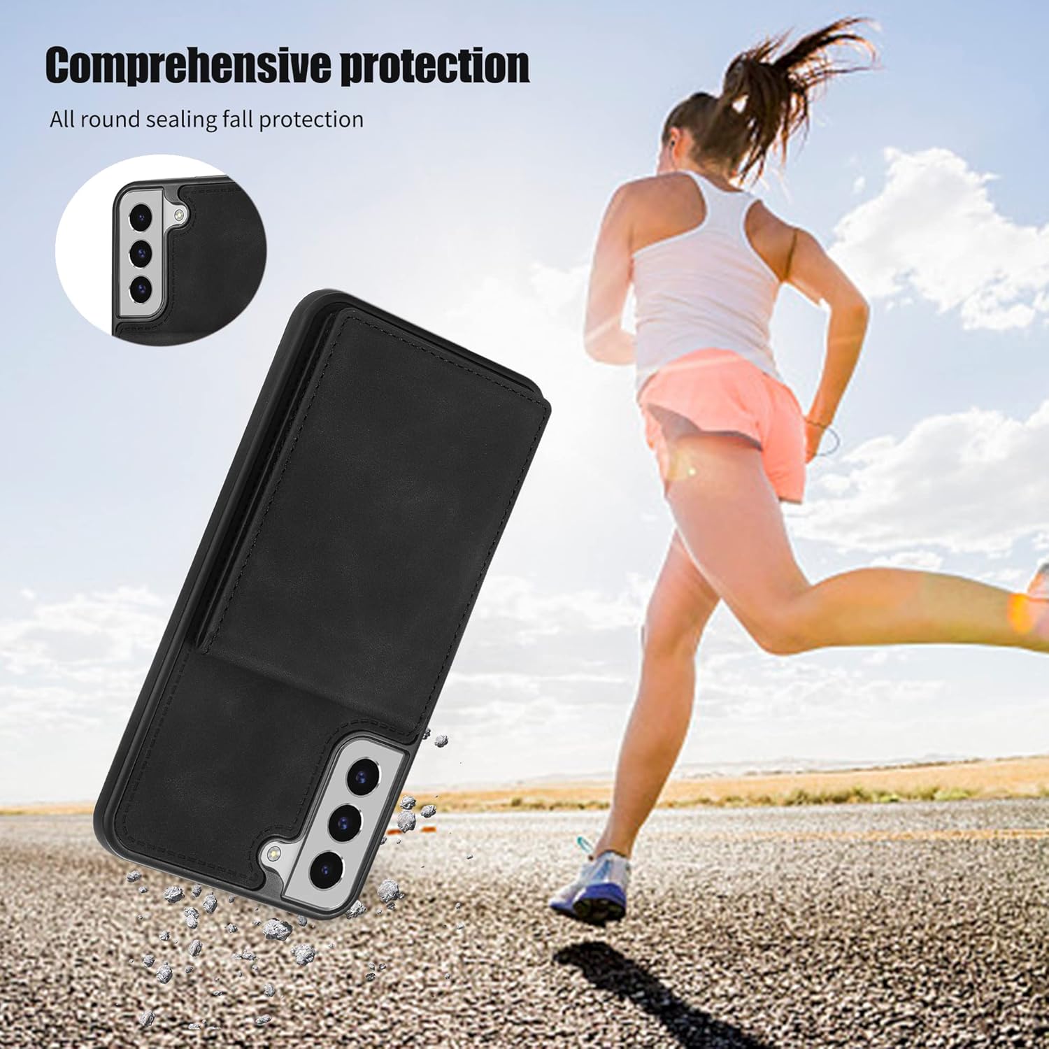 Asuwish Funda de teléfono para Samsung Galaxy S22 5G Funda tipo cartera con protector de pantalla de vidrio templado y RFID delgado soporte para