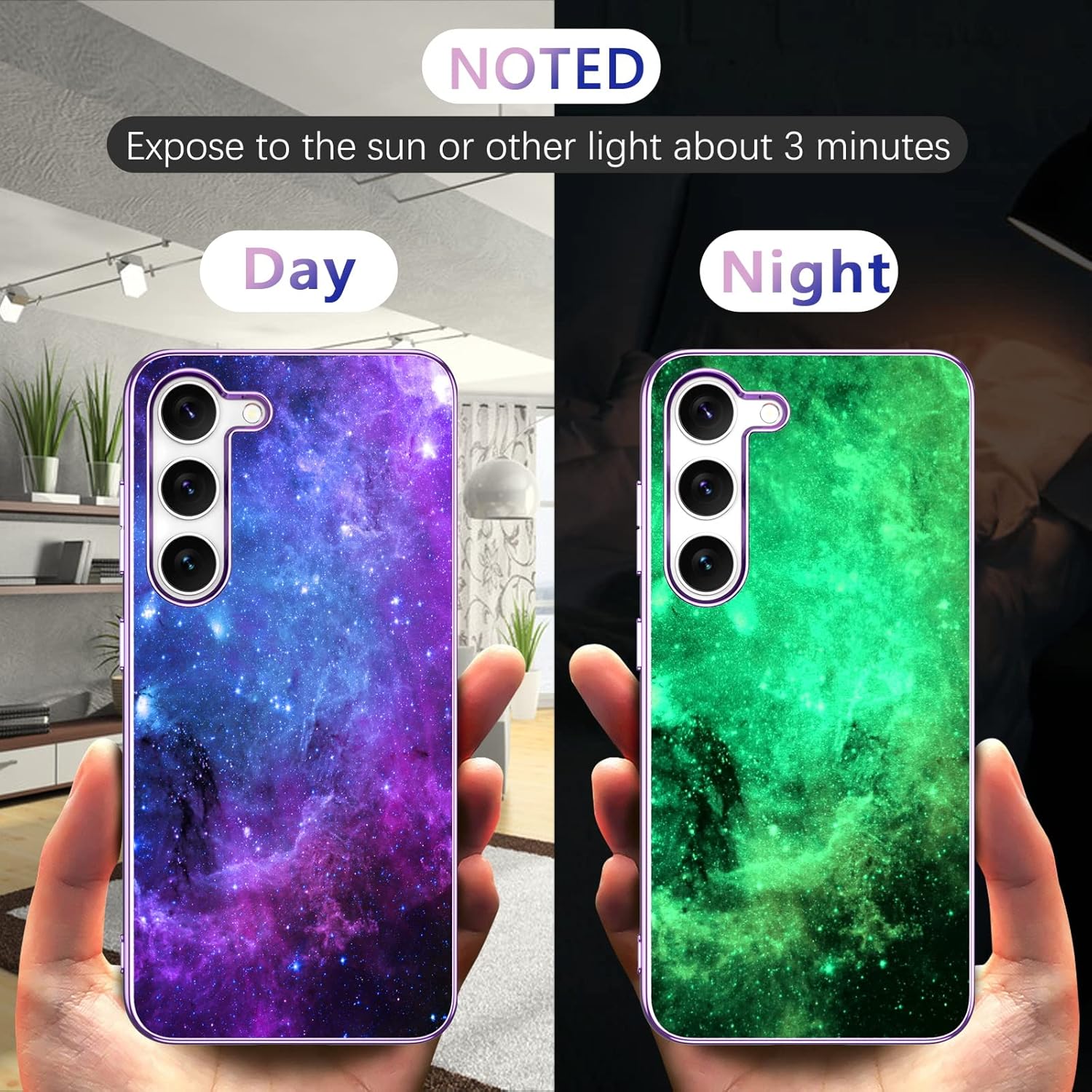 GUAGUA Funda compatible con Samsung Galaxy S23 de 6.1 pulgadas, que brilla en la oscuridad, nebulosa espacial, luminosa, delgada, a prueba de