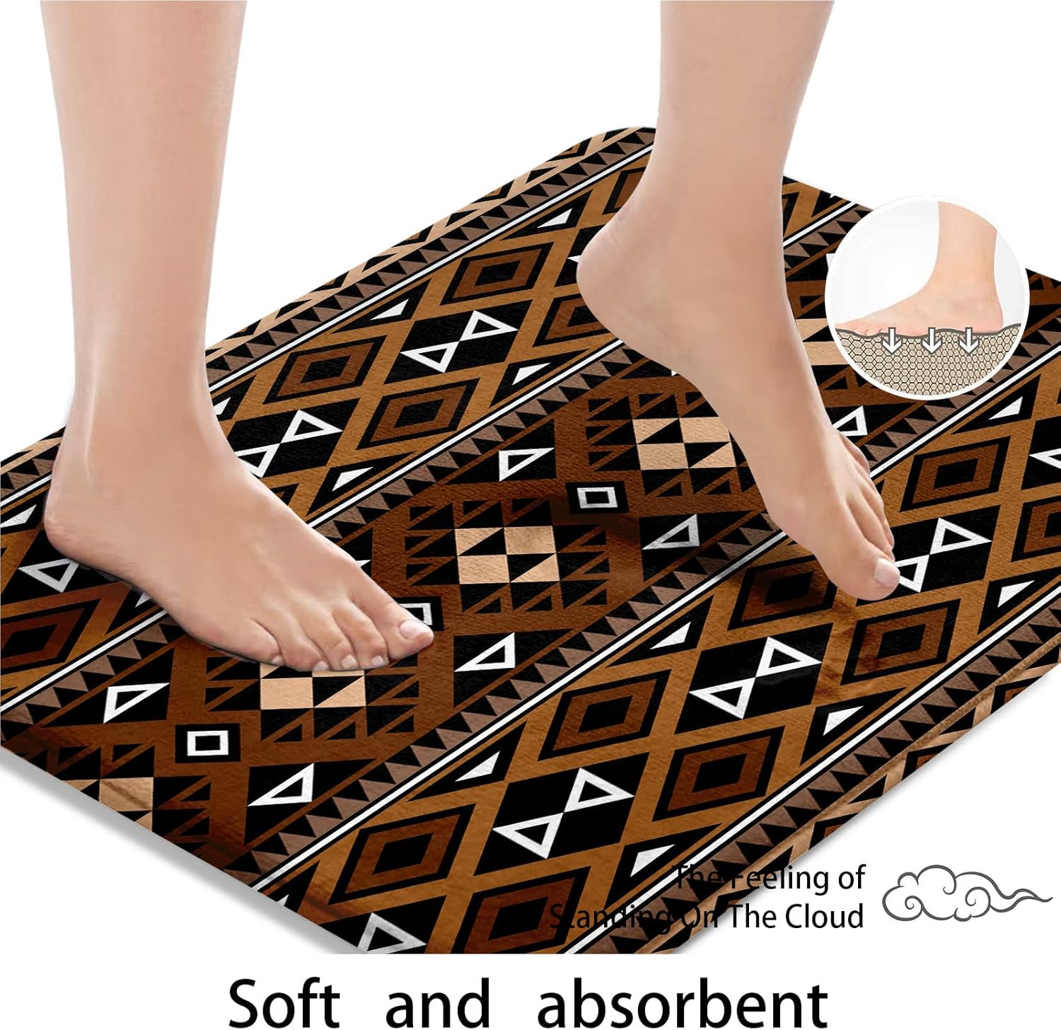 Britimes Tapetes de baño para baño, alfombras de baño occidentales, antideslizantes, diseño bohemio, diseño azteca, marrón, retazos, cubierta