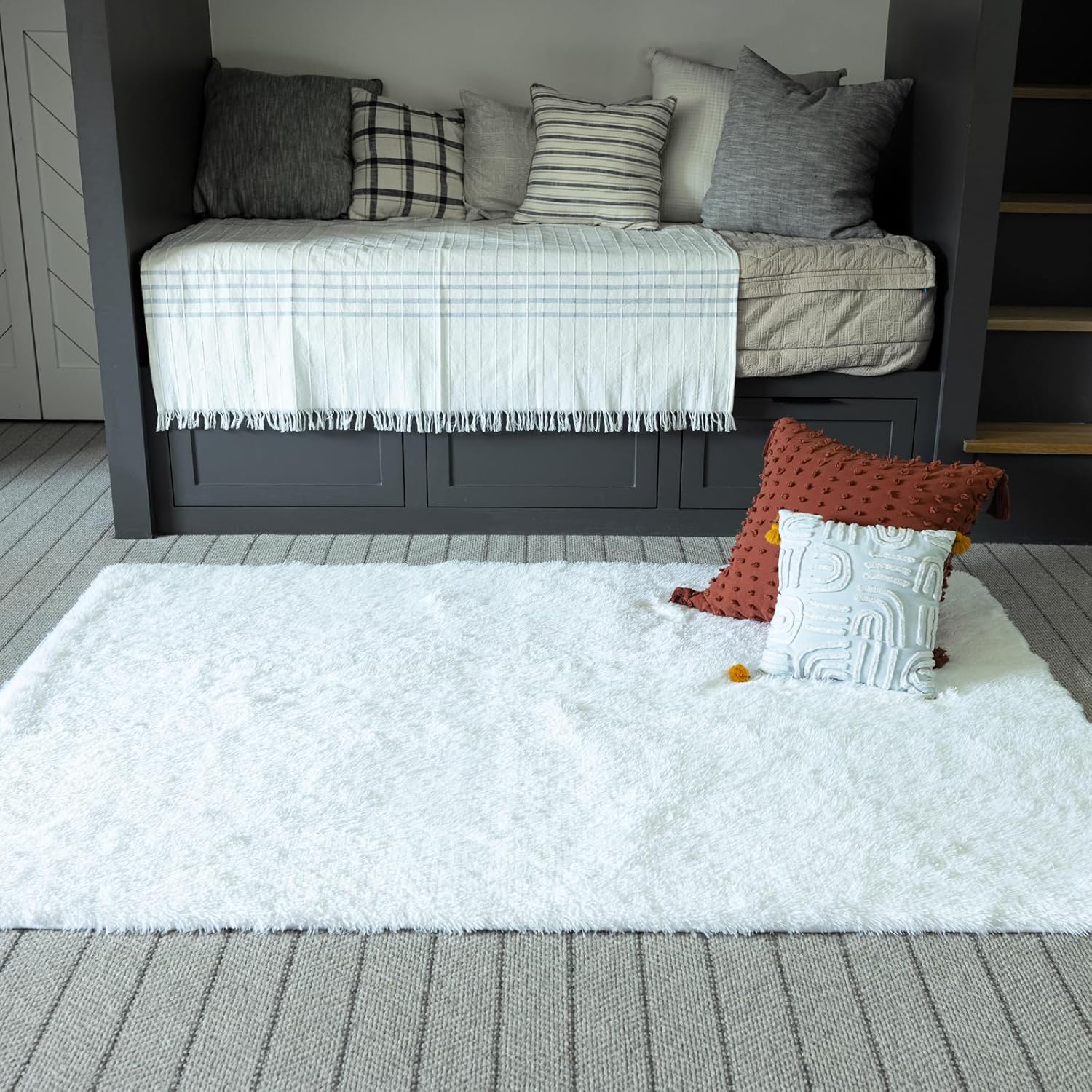Ophanie Alfombras blancas para sala de estar, color crema, mullidas y suaves, para el suelo, dormitorio, habitación de niños y niñas, decoración del