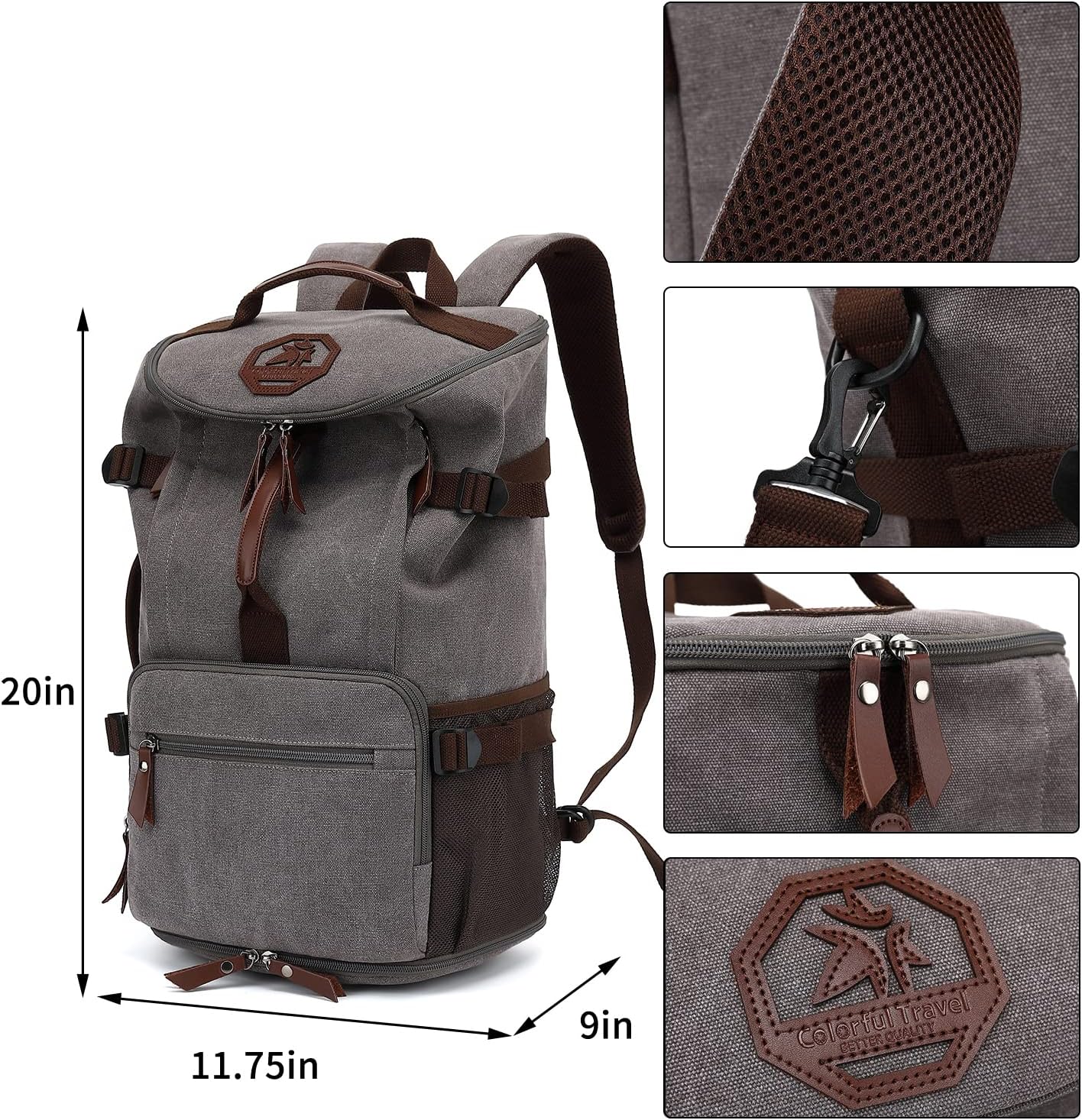 Gym Duffle Bag Backpack 4-Way Vintage canvas with Shoes Compartment for travel Sport Hiking laptop (Vintage grey) X-Large
