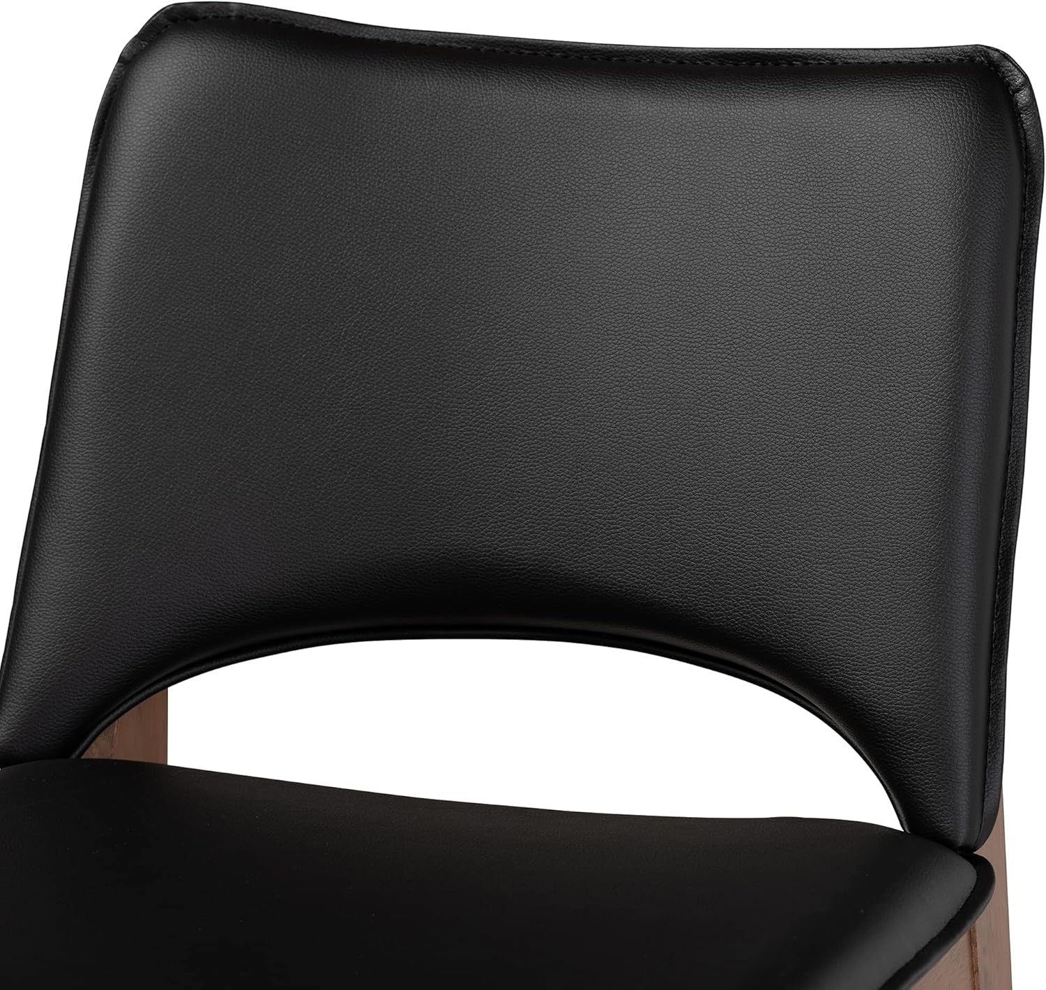 Baxton Studio Afton – Juego de sillas de comedor de 2 piezas tapizadas de piel sintética negra y acabado marrón nogal, juego de sillas de comedor