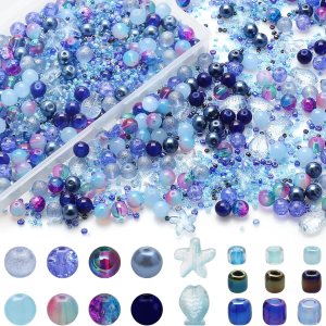 Rired 27 760 cuentas de pulsera de cristal surtidas para hacer joyas, 8 tipos de cuentas redondas de vidrio azul glamour con cuentas de estrella, Rired 27 760 cuentas de pulsera de cristal surtidas para hacer joyas, 8 tipos de cuentas redondas de vidrio azul glamour con cuentas de estrella,