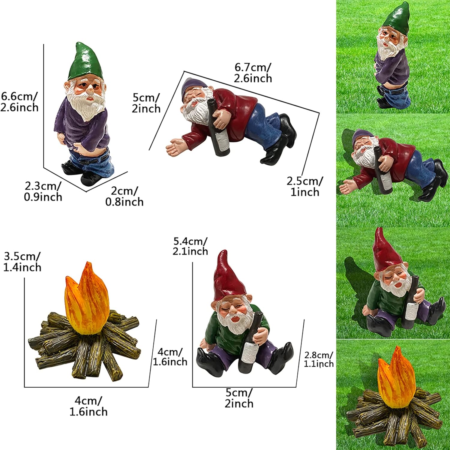 4 gnomos de jardín borrachos para decoración al aire libre, divertidas mini figuras de Knomes, escultura de hadas traviesas inapropiadas para
