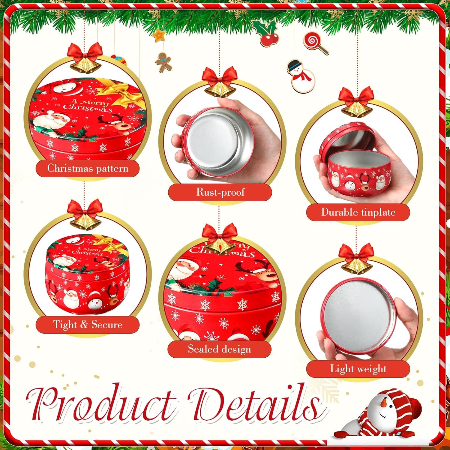 Mumufy 24 latas de galletas de Navidad, 8 estilos de hojalata de caramelos, latas retro, recipientes de almacenamiento de latas de metal para