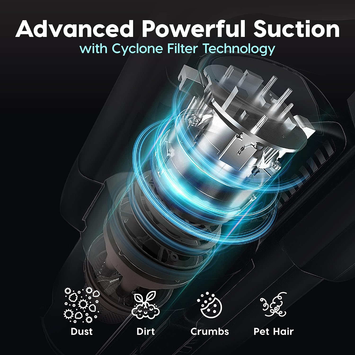 IRIS USA Power Brush – Aspiradora inalámbrica para alfombras de bajo perfil y suelos duros, soporte y accesorios 6 en 1, indicador LED de succión de
