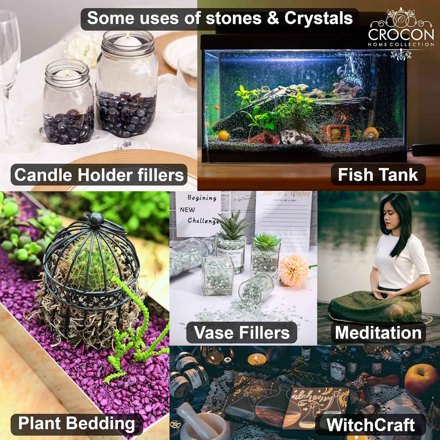 Crocon Más de 800 quilates, 13 piezas de piedras y cristales de unakita a granel para chakras, reiki, cristales de equilibrio curativo, piedras