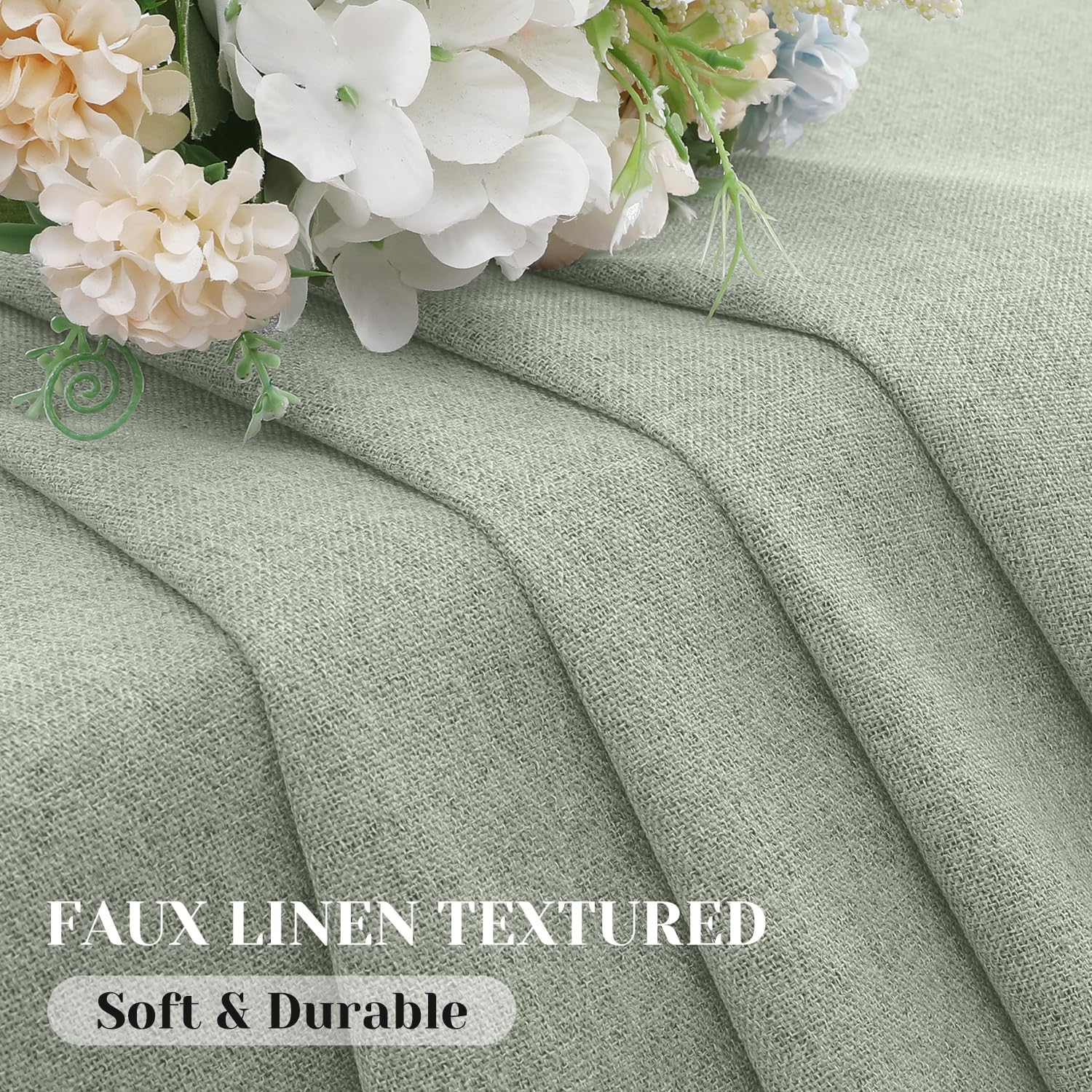 HOMEIDEAS Cortinas opacas 100% verde salvia para dormitorio, cortinas de lino de 63 pulgadas de largo, 2 paneles para sala de estar, lino sintético,