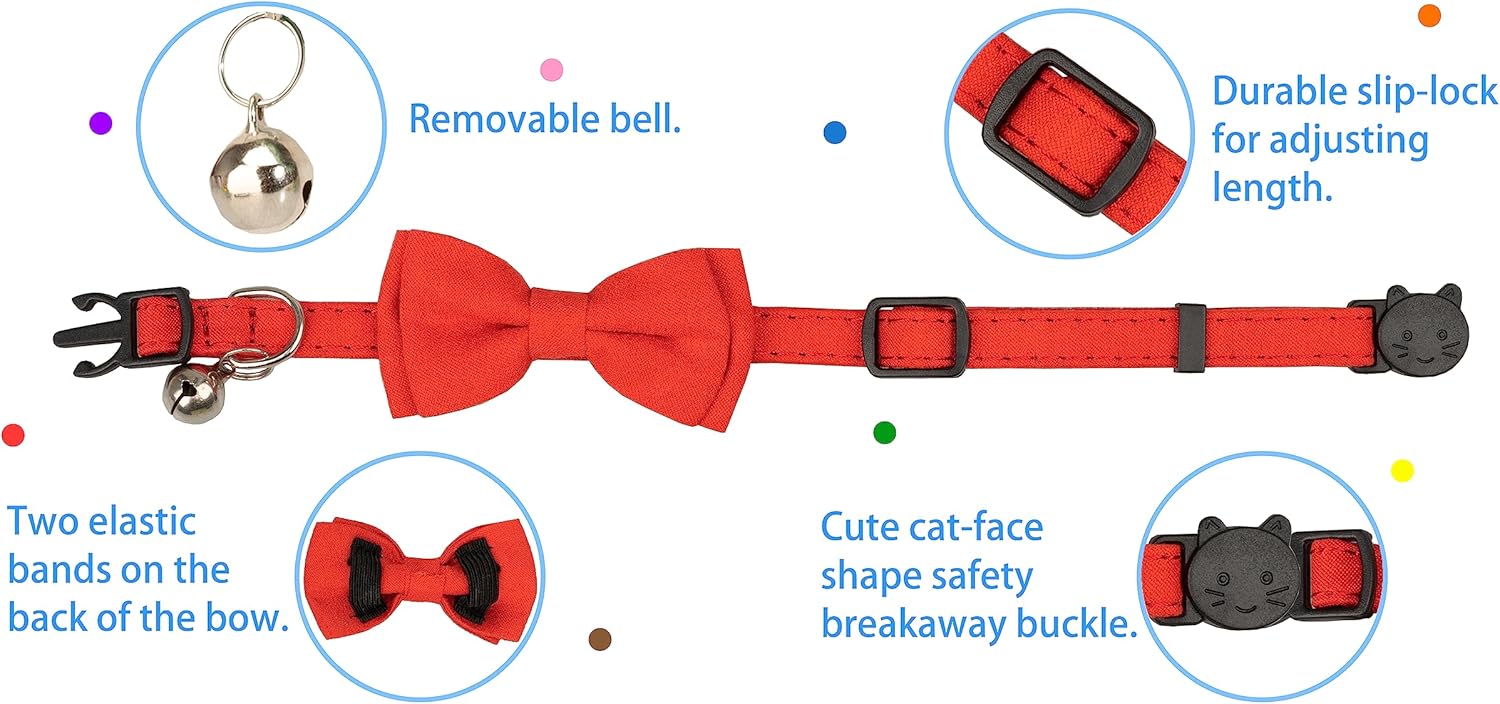 Collar de gato con campana Breakaway Kitten Small Puppy Safety Bow Tie Solid Wedding Basic Color 1 unidad Rojo