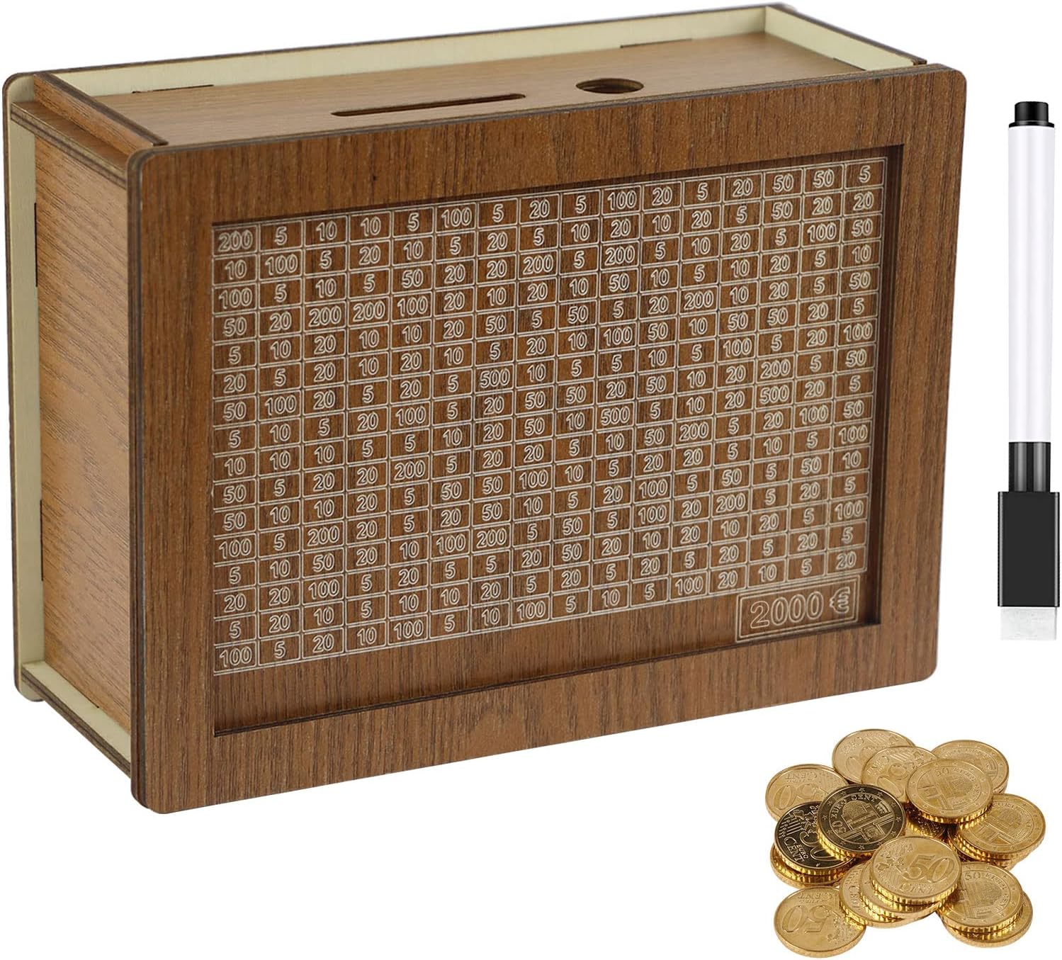Caja de dinero de madera con mostrador, alcancía de madera reutilizable, caja de ahorro de dinero con bolígrafo borrable para ahorrar dinero, cajas