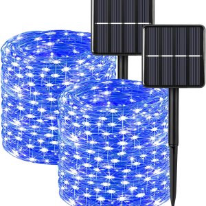 Brightever Guirnalda de luces solares impermeables para exteriores, paquete de 2 unidades de 200 luces LED parpadeantes de 78 pies, cada una de 39 Brightever Guirnalda de luces solares impermeables para exteriores, paquete de 2 unidades de 200 luces LED parpadeantes de 78 pies, cada una de 39