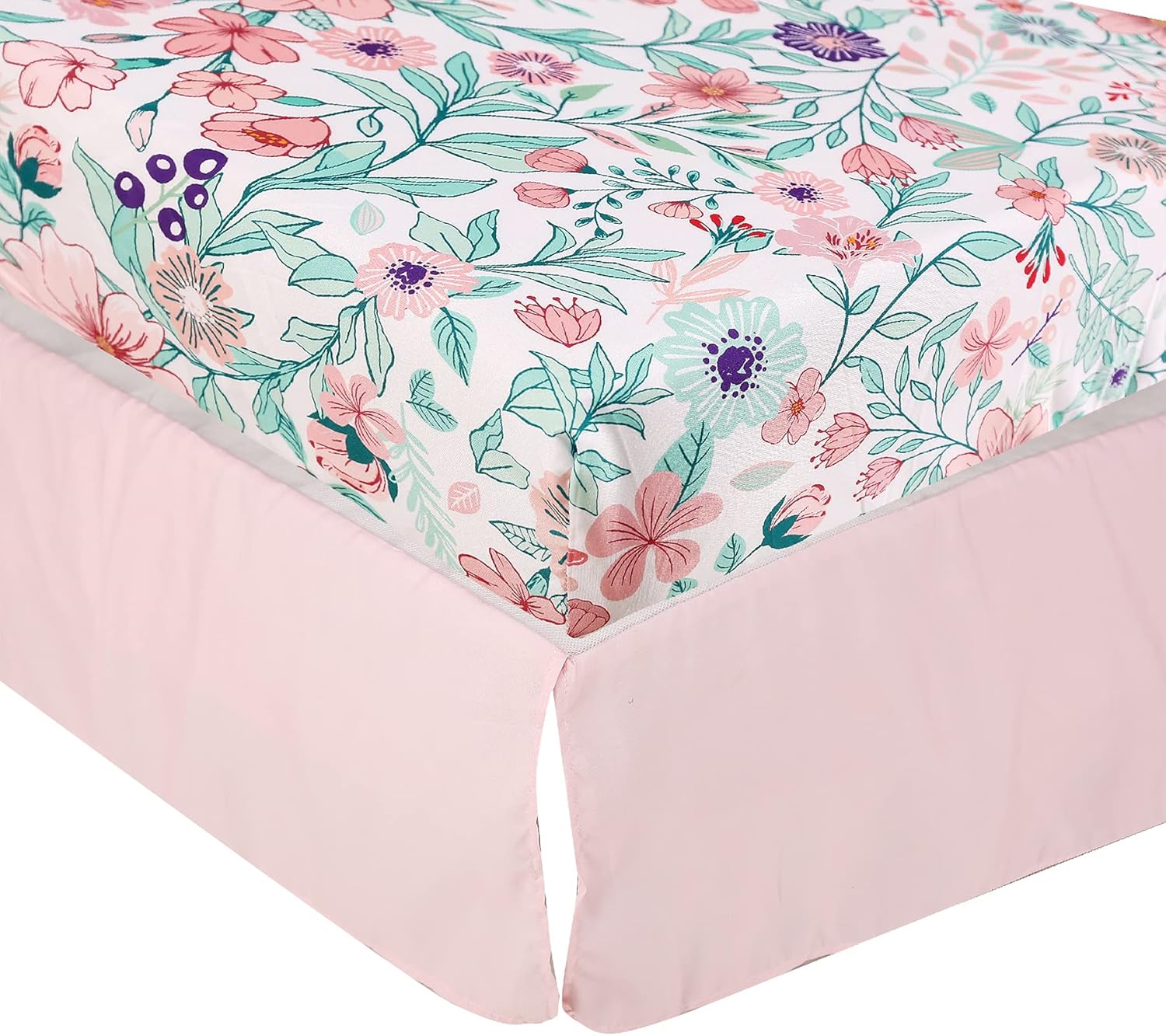 Juego de ropa de cama de cuna de jirafa rosa para niñas, juego de ropa de cama de cuna de jirafa floral incluye colchasábana bajera, falda, cenefa