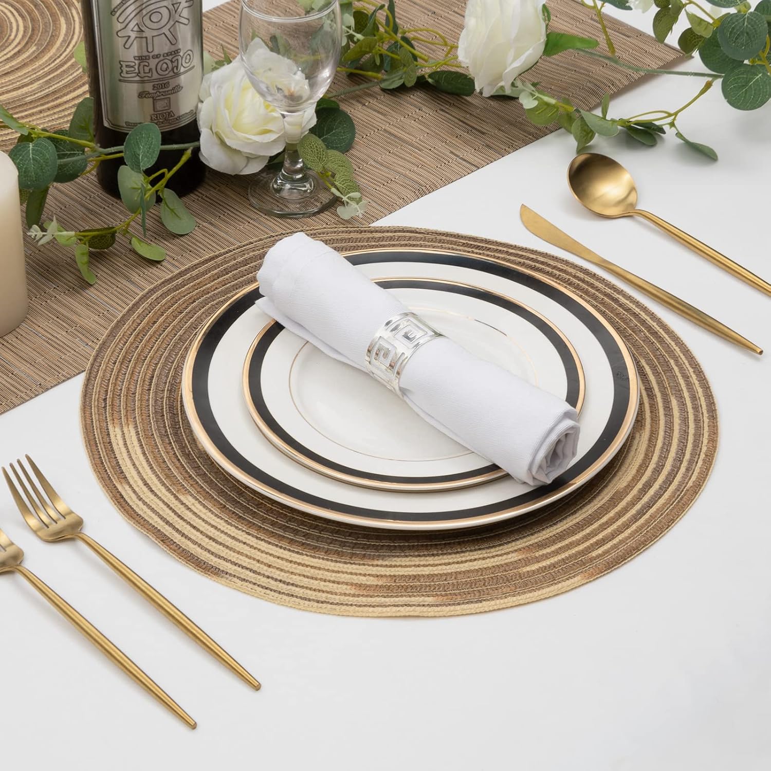 SHACOS – Manteles individuales circulares, trenzados y multicolor para mesas de cocina, el hogar, bodas o fiestas juego de 4 individuales lavables