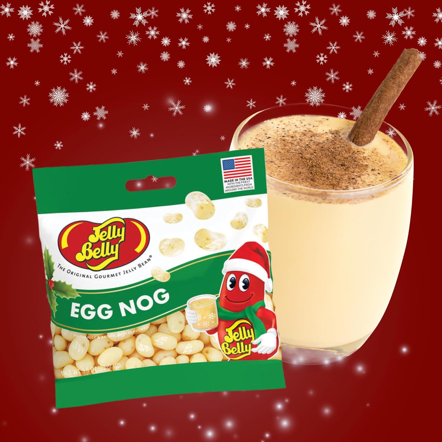 Frijoles de gelatina con sabor a ponche de huevo, edición limitada, dulces navideños para rellenar calcetines, 3.5 onzas (paquete de 3)