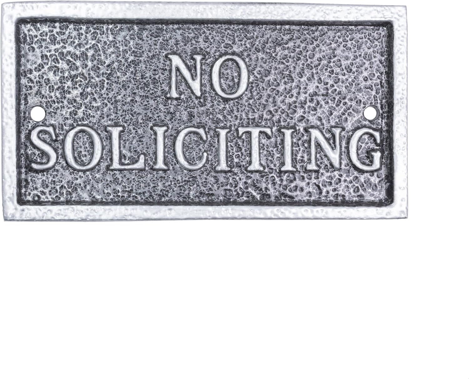 Placa rectangular de metal fundido con texto en inglés “No Soliciting” – Letrero de advertencia – Placa de negocios – Fácil de instalar – Fabricado
