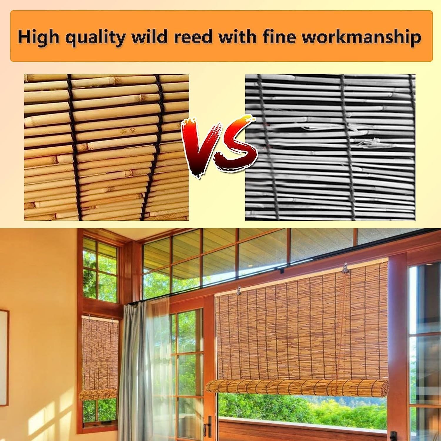 Persianas enrollables de caña para exteriores, cortinas de bambú, persianas de bambú con levantador, persianas enrollables romanas para patio,