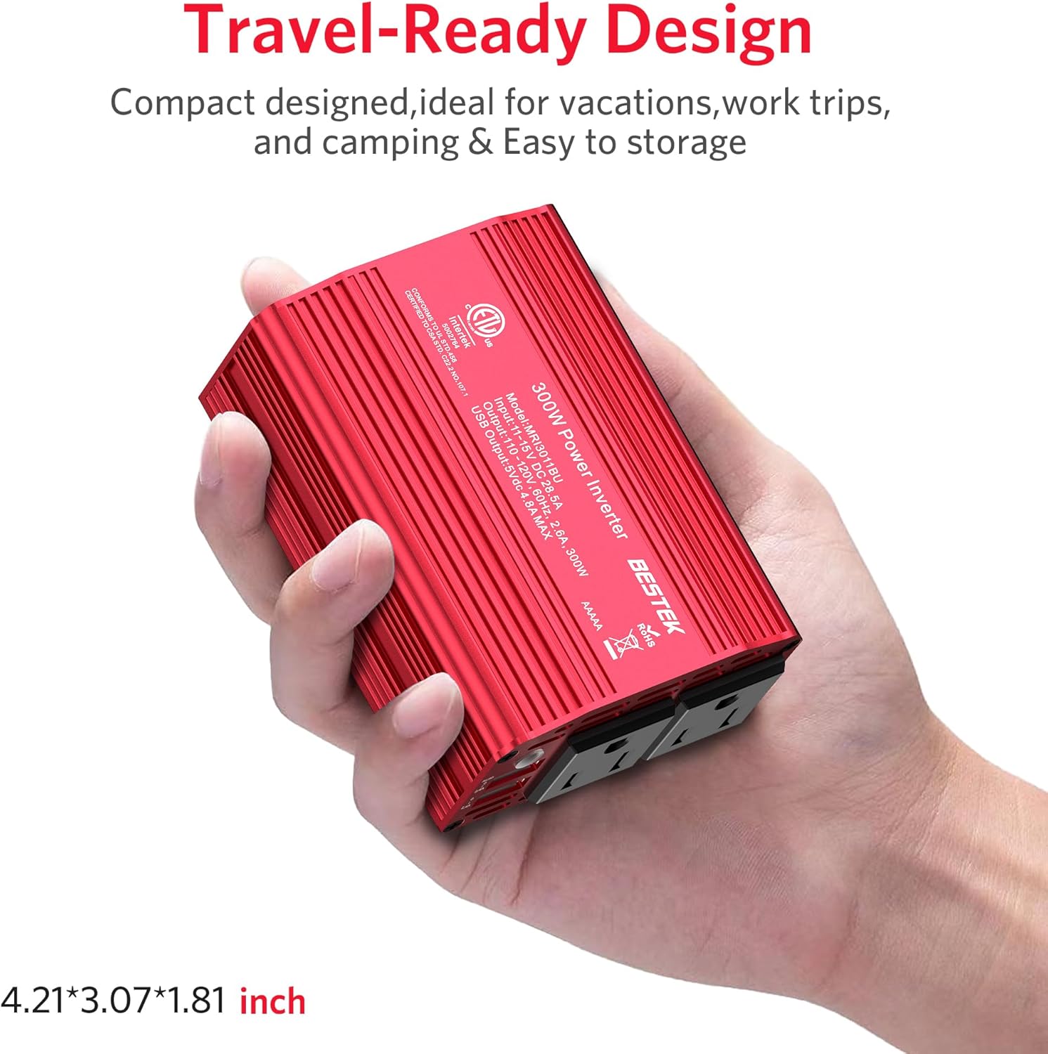 BESTEK Inversor de corriente de 300 W, 12 V CC a 110 V CA, convertidor de adaptador de enchufe de automóvil con puertos de carga USB duales de 4.8 A