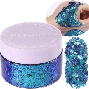 Gel de purpurina corporal azul, maquillaje de gel con purpurina gruesa para cara, cabello, uñas, fiesta, cantante, conciertos, festivales de música, Gel de purpurina corporal azul, maquillaje de gel con purpurina gruesa para cara, cabello, uñas, fiesta, cantante, conciertos, festivales de música,