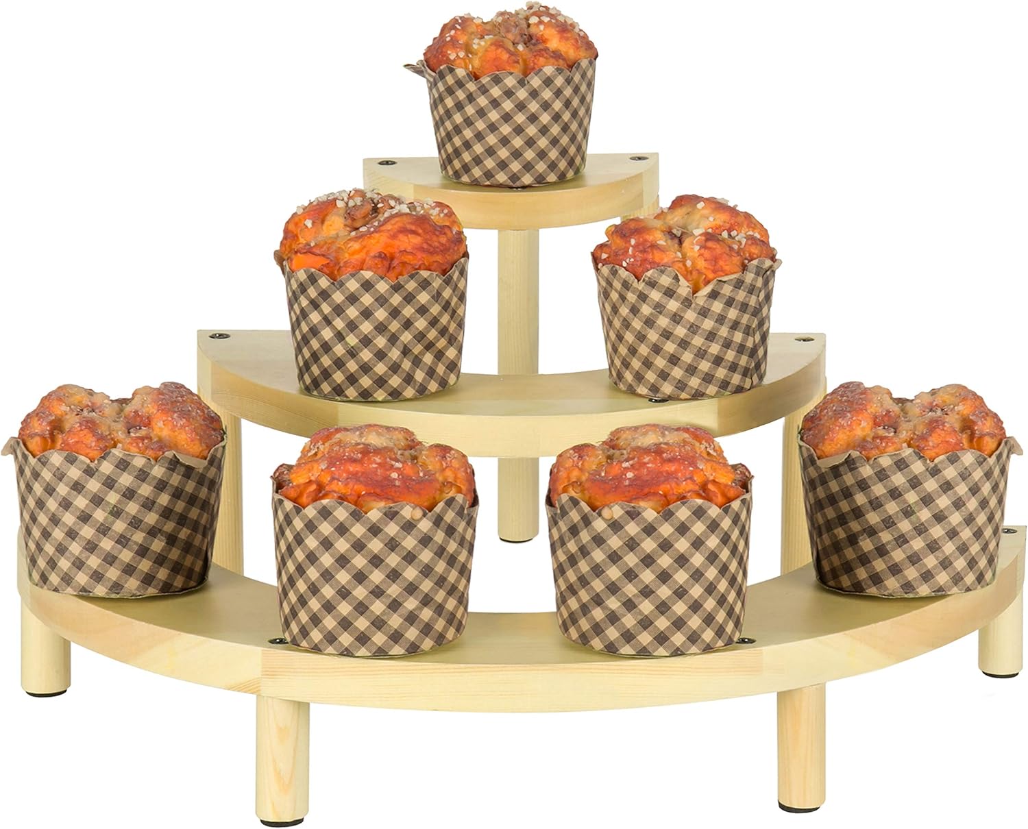 MyGift Soporte para cupcakes de 3 niveles, de madera natural, semicírculo, postre y aperitivo, juego de 3 piezas