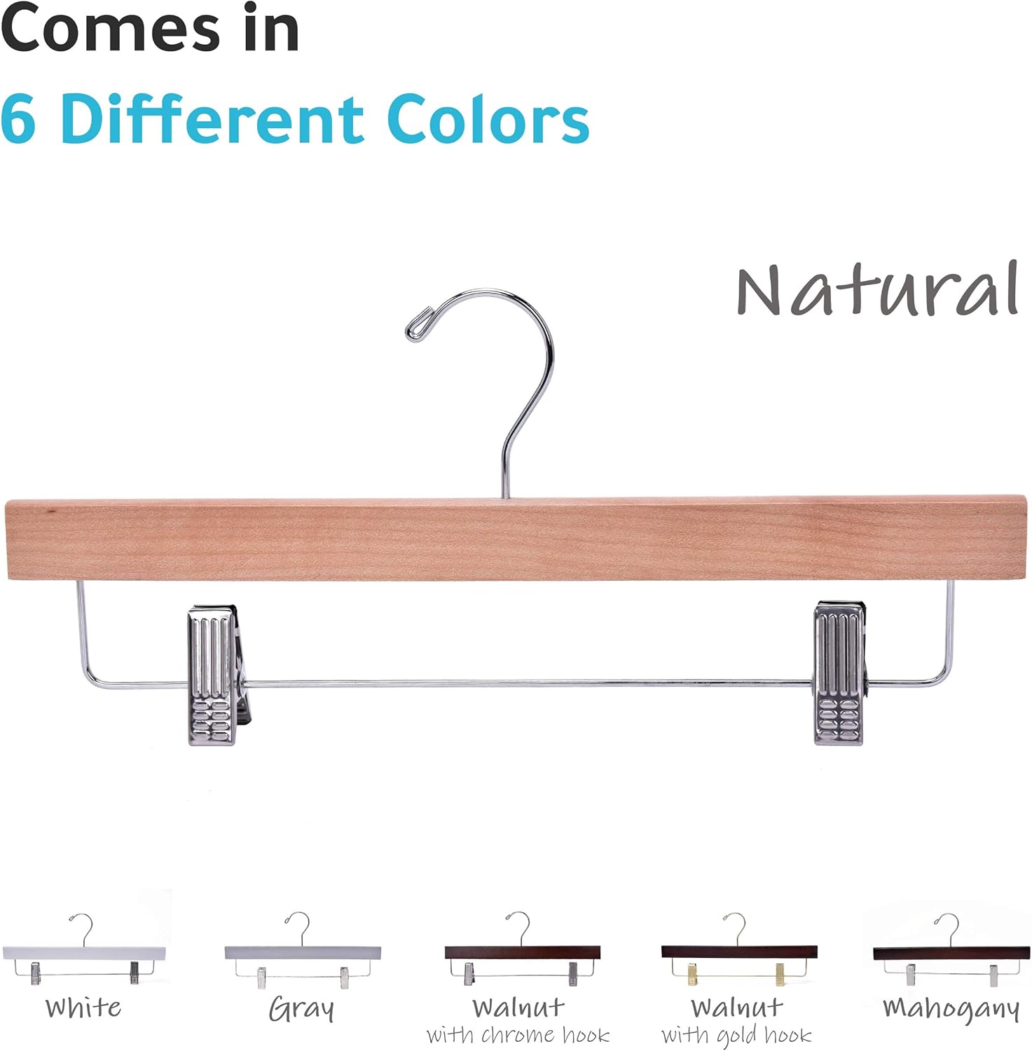 Quality Hangers Perchas de madera para pantalones, paquete de 10 perchas giratorias de tela con gancho, falda de madera de loto, pantalones,