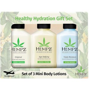 Hempz Hidratación saludable, triple humedad, desafía la edad y original (2.25 onzas, paquete de 3) loción hidratante corporal set de regalo Mini Hempz Hidratación saludable, triple humedad, desafía la edad y original (2.25 onzas, paquete de 3) loción hidratante corporal set de regalo Mini