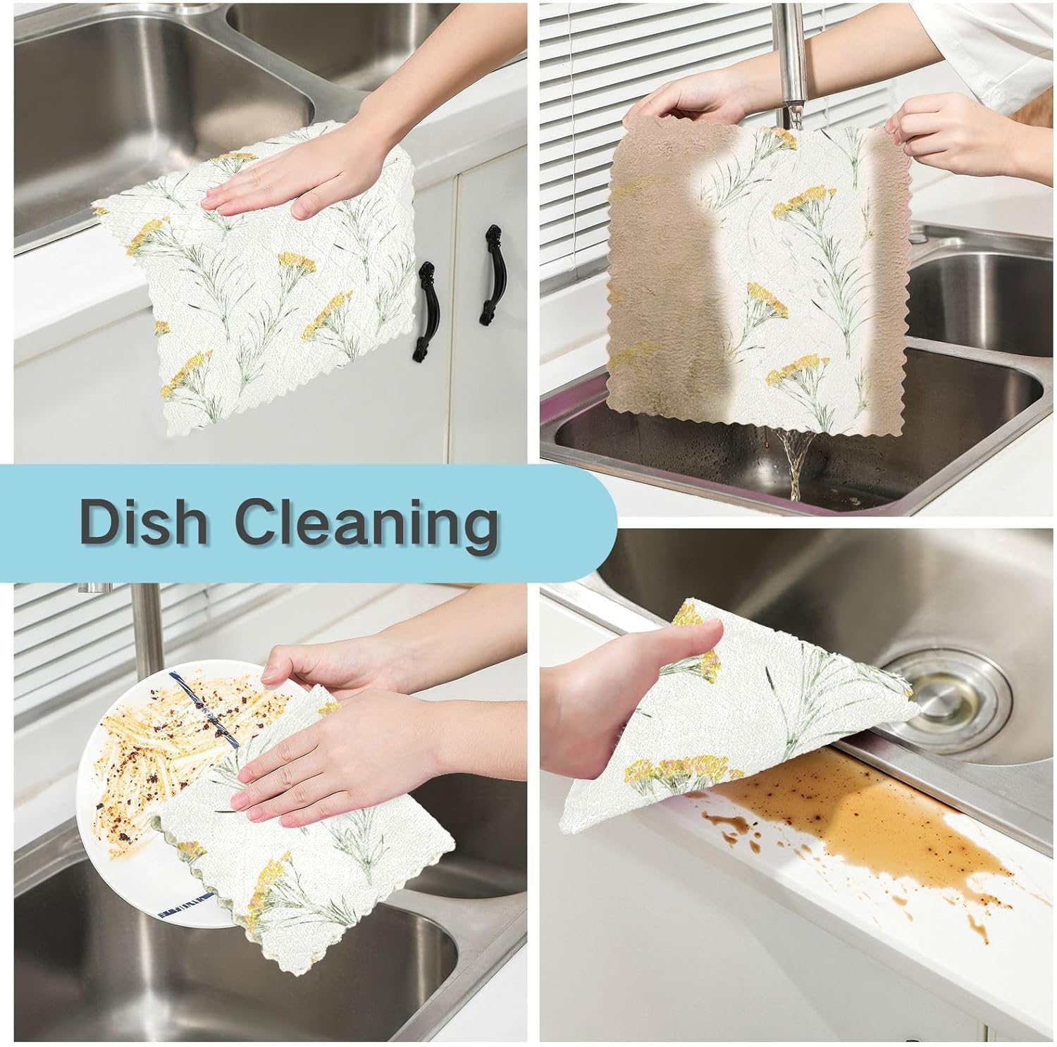 Beige Floral Contemporary Soft Decor Dish Clothes for Washing Dishes Quick Dry 6 Pack Cooking Towels for Bathroom Oven