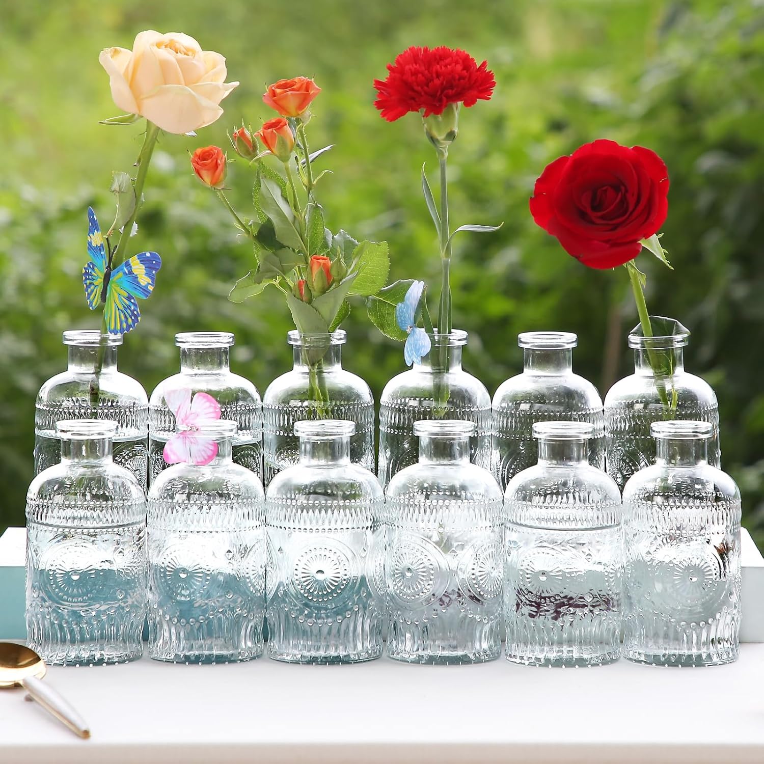 Jarrones de cristal a granel, pequeños jarrones de vidrio para flores como centros de mesa de boda para mesas, jarrones de flores transparentes