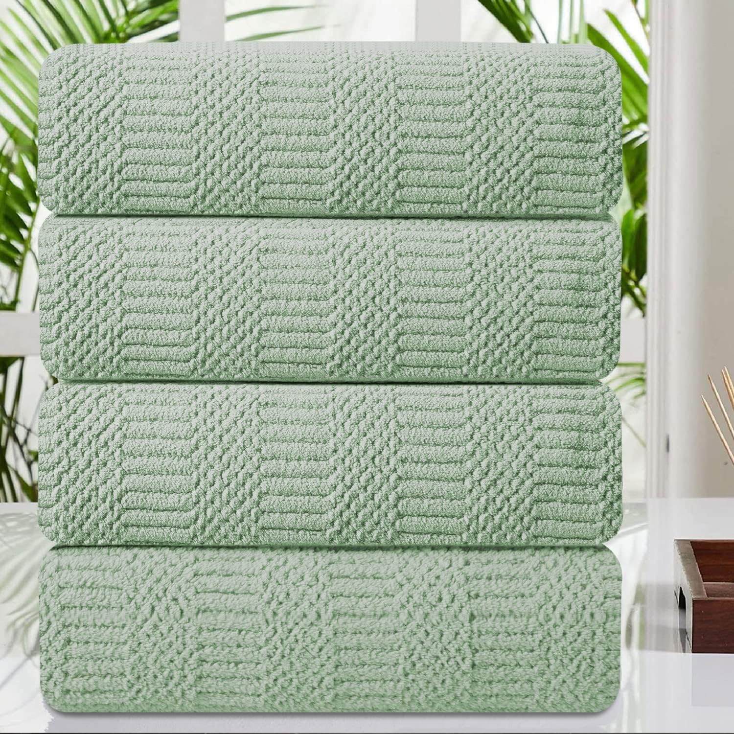 Juego de 4 toallas de baño grandes de 35 x 70 pulgadas, toallas de baño extragrandes verdes, toallas jumbo de 600 GSM, suaves, altamente