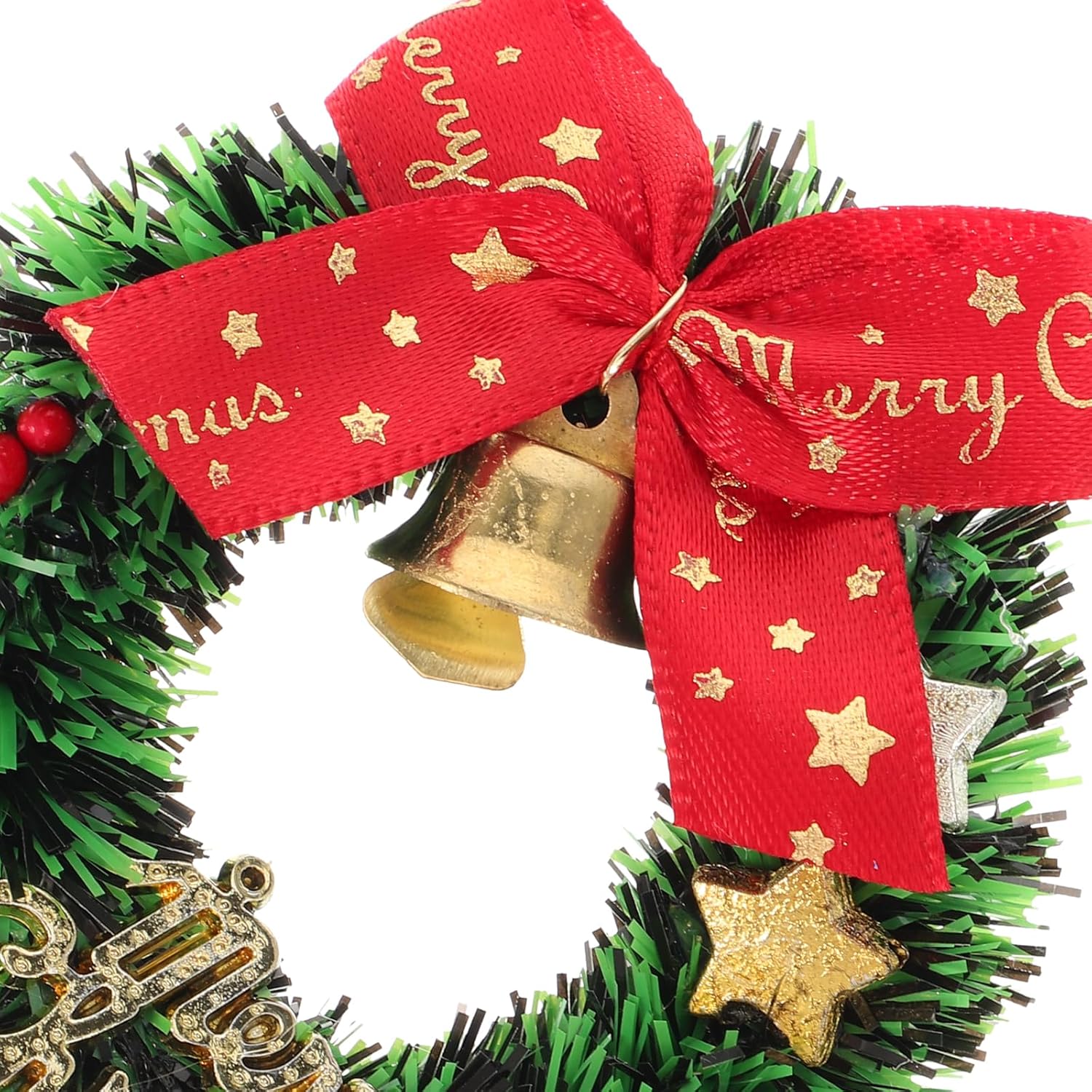 Ciieeo 10 mini coronas de Navidad, pequeñas coronas artificiales de árbol de Navidad con campanas de lazos de 2.55 pulgadas, coronas en miniatura